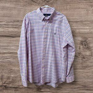 Polo‎ Ralph Lauren Men’s XL Blue Pink Plaid Check Long Sleeve Classic Fit Button